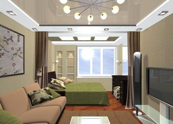 Design du salon combiné avec une chambre