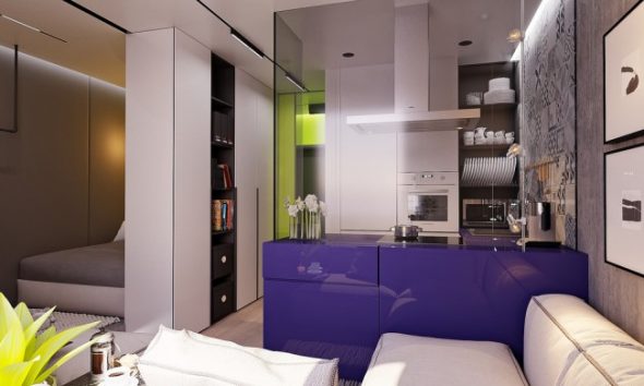 couleurs énergisantes dans un petit appartement avec un mobilier moderne