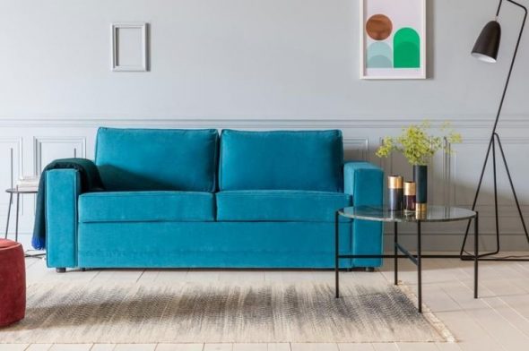canapé turquoise minimalisme