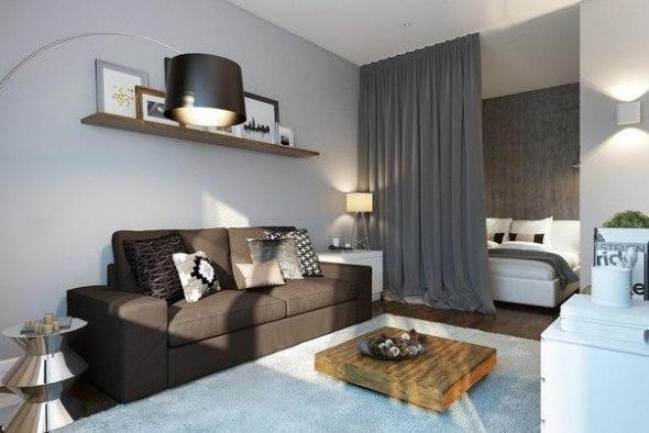 Un exemple de la disposition des meubles dans un appartement d'une pièce