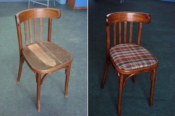 Avant et après la restauration de la chaise