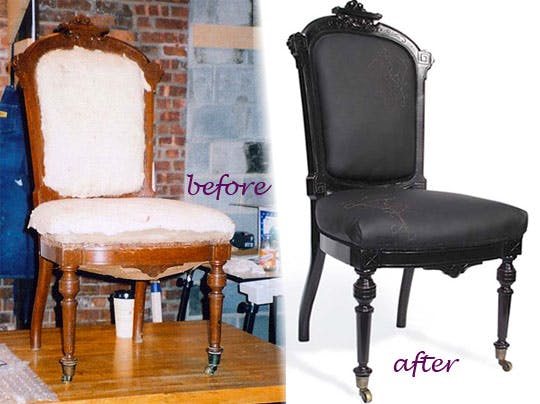 chaise en bois avant et après restauration