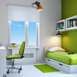 Petite mais confortable chambre verte et blanche pour un enfant