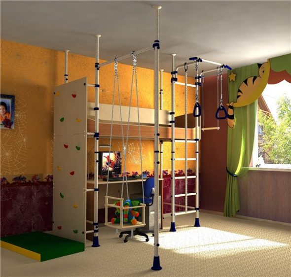Lit mezzanine pour enfants avec coin sport