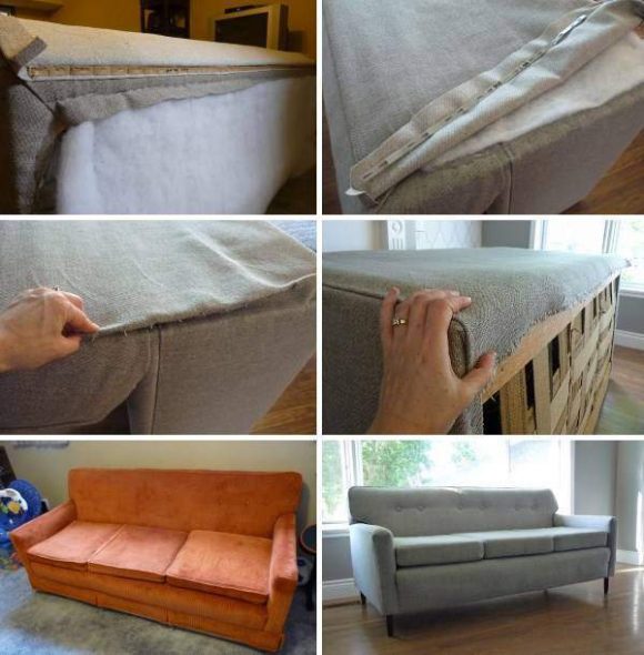 Sofa avant et après réparation