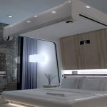 Caractéristiques chambre à coucher, décorée dans le style de haute technologie