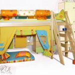 Conception lumineuse colorée de la chambre d'enfants avec une aire de jeux et un lit mezzanine