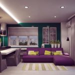 Chambre élégante avec un canapé violet