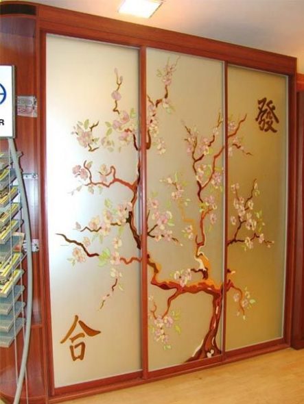 Armoire coulissante avec vitrail Sakura