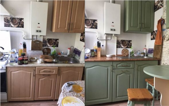 Photo de la cuisine avant et après restauration