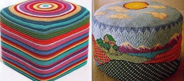 Pouf tricoté maison
