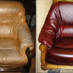 Chaise en cuir marron avant et après la taille
