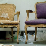 Chaise rembourrée avant et après restauration