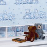 Photo avec des ours en peluche sur les rideaux de toile