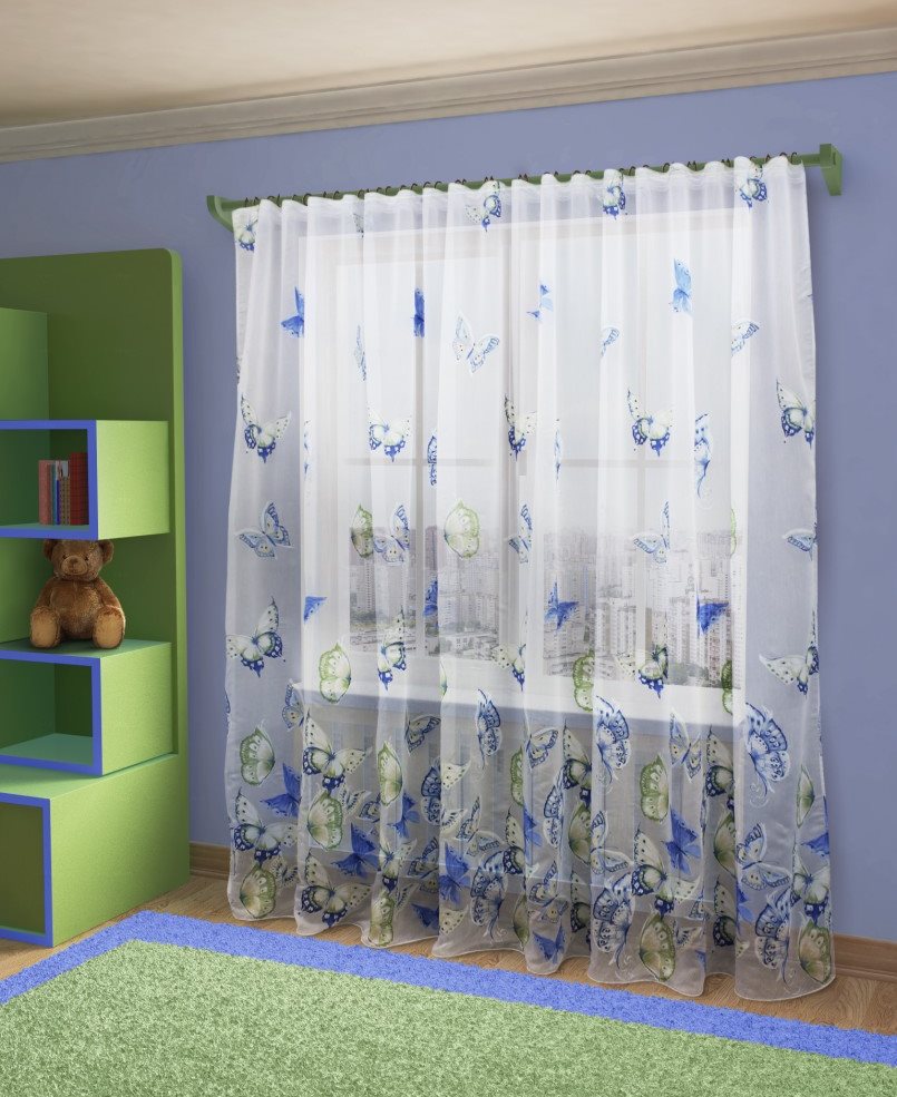 Design de chambre d'enfant avec tulle de fenêtre translucide