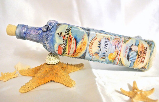 decoupage bouteilles DIY design photos